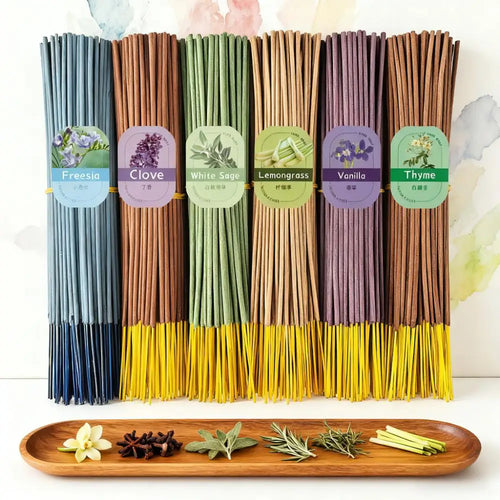 6 Sets of 155-Piece Aromatherapy Stick Sets, 25.5 Inches, Including Clove, Freesia, Sage, White Musk, Lemongrass, Vanilla, Suitable for Yoga and Meditation, Suitable for Home, Restaurants, Tea Rooms, Offices, Etc., Air Purification, Suitable for Aromathe
