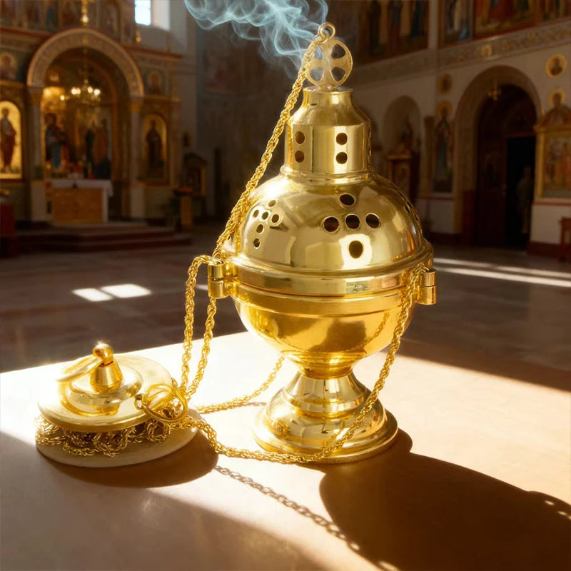 New2026 Eastern Orthodox Church Censer With Bells Gold Plated Hanging Incense Burner Church Home Decoration Orthodox Censer Gift