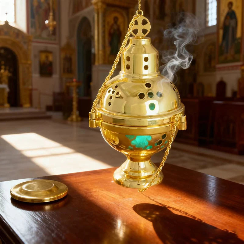 New2026 Eastern Orthodox Church Censer With Bells Gold Plated Hanging Incense Burner Church Home Decoration Orthodox Censer Gift