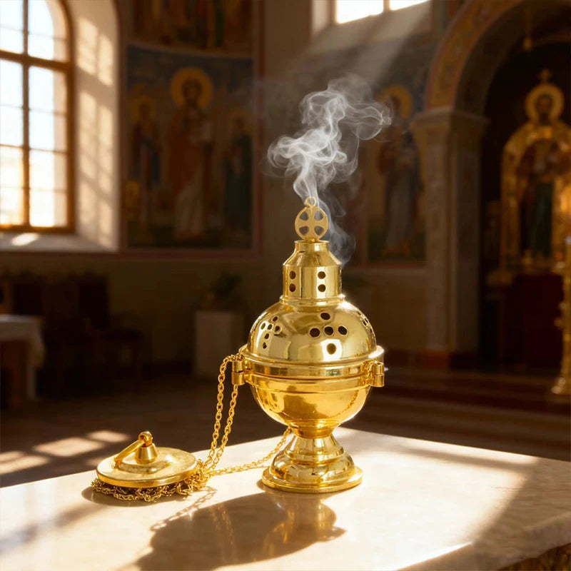 New2026 Eastern Orthodox Church Censer With Bells Gold Plated Hanging Incense Burner Church Home Decoration Orthodox Censer Gift